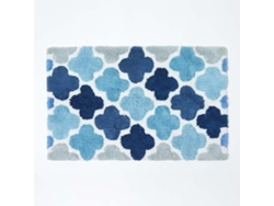 Homescapes Blue And Grey Pattern Cotton Bath Mat