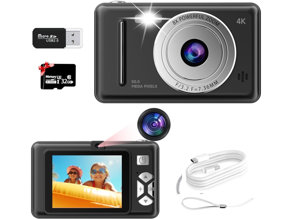 Cámara Infantil 4k 48mp Pantalla De 2,7" Tarjeta De 32 Gb (negra)