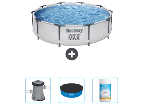 Piscina BESTWAY Round Steel Pro MAX - 305 x 76 cm - Gris - Incluida Bomba - Cubrir - Cloro