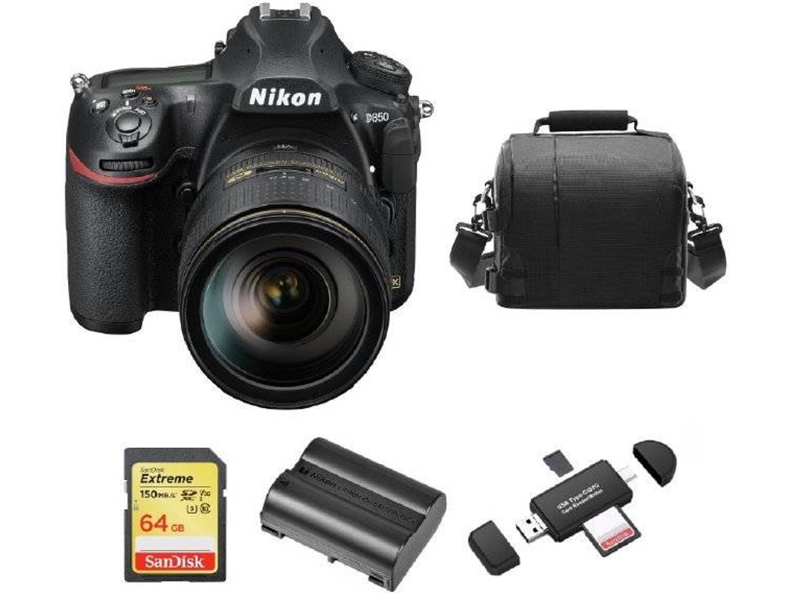 Kit Cámara Réflex NIKON D850 AF-S 24-120MM F4G ED VR + Tarjeta SD de 64GB + Funda para cámara + bateria EN-EL15A + Lector de Tarjeta de memória
