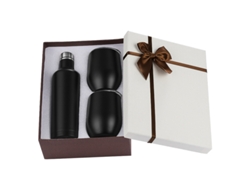 Botella térmica EIFSON de 500 ml con 2 copas de vino, acero inoxidable (negro)