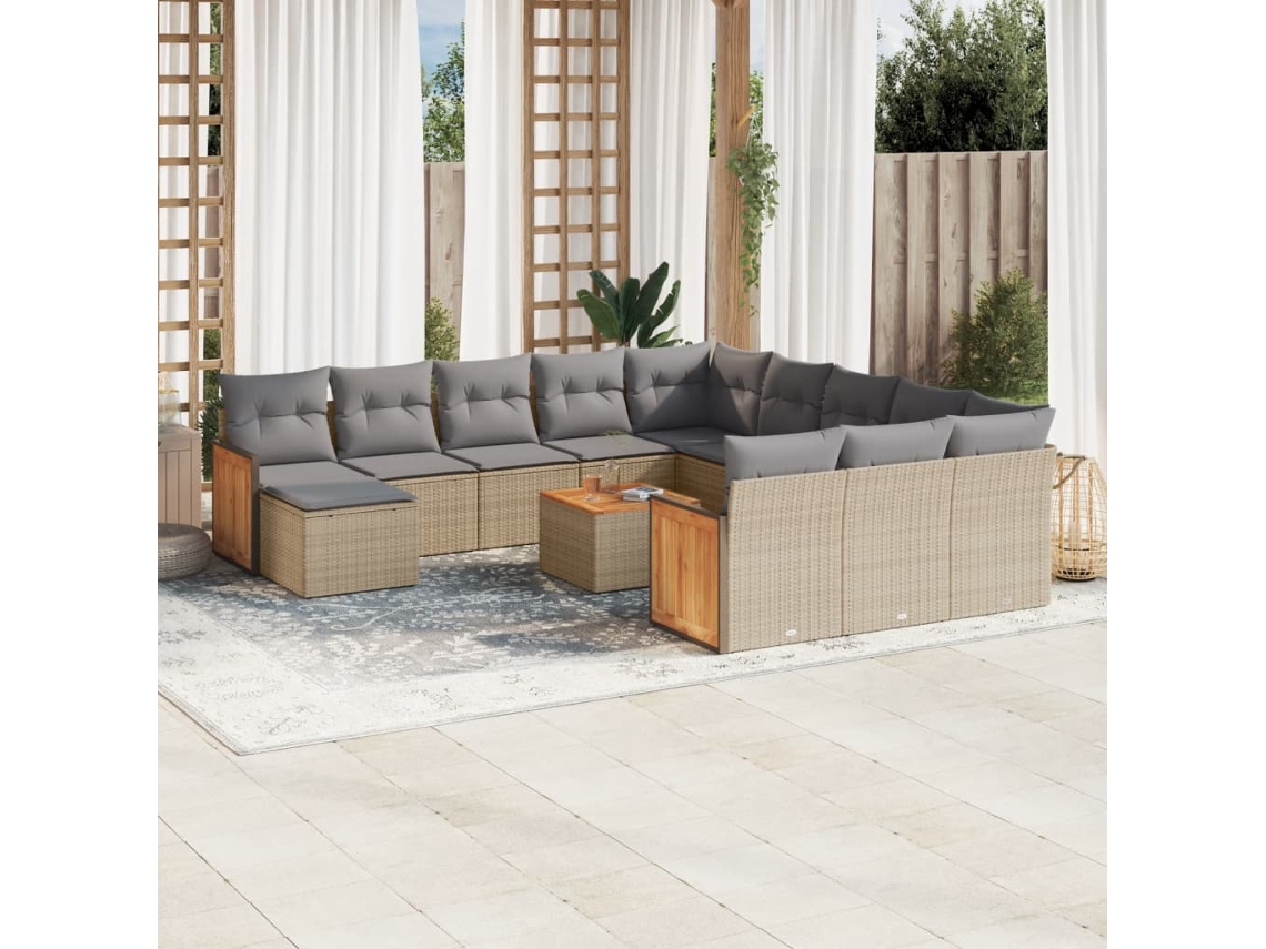 Conjunto de sofá de jardín de 13 piezas con cojines, mimbre sintético beige, Dkd Home Decor