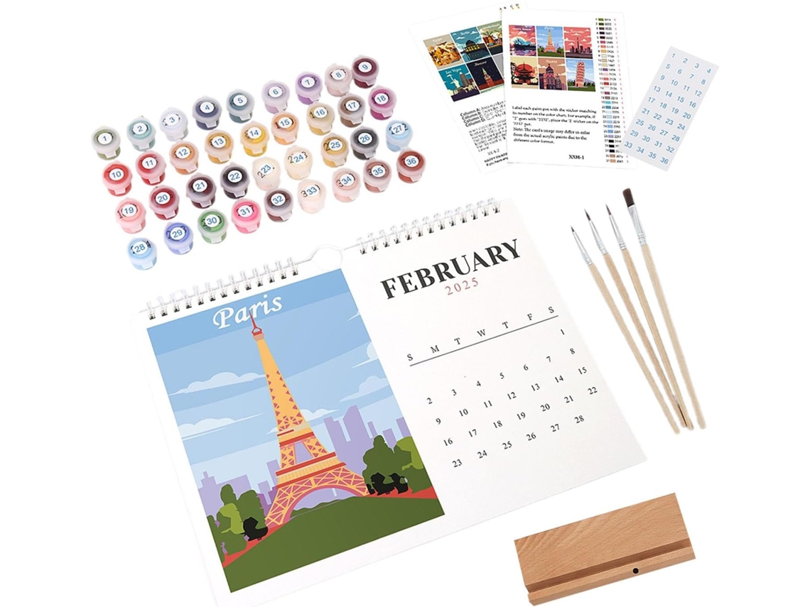 Calendario de pared 2025, para pintar por números, calendario con pincel y pintura acrílica, para la escuela y el escritorio.