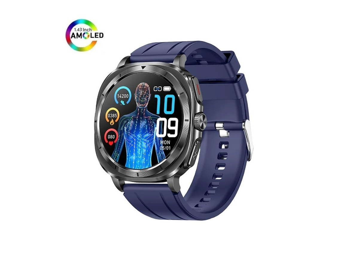 Reloj inteligente Bestvite ET492 AMOLED con Bluetooth, llamadas, NFC y detección de estado de ánimo (azul)