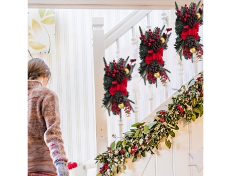 Adorno de Navidad Decoraciones Ratán Navideño Árbol Revés Colgante Pared Puerta Ratán