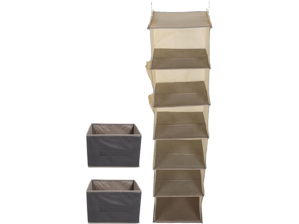 Paquete Almacenamiento Colgante Beige 6 Niveles 2 Cajones Grises Organizar Armarios Tela Ropa Casa