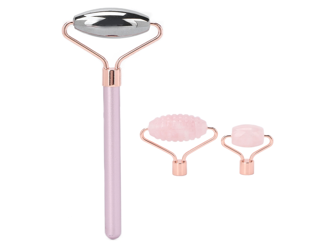 Rodillo De Massaje Facial 3 En 1 De Cuarzo Rosa Para Belleza Y Efecto Reafirmante Rostro