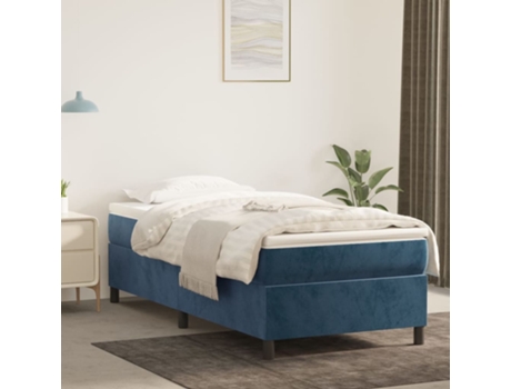 vidaXL Cama con somier y colchón de terciopelo azul oscuro 90x190 cm