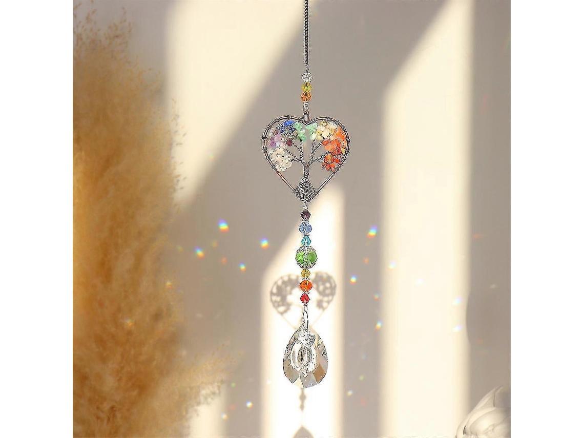 Adorno de ventana de cristal con forma de arcoíris y cuentas de chakras. Ideal para decorar ventanas.