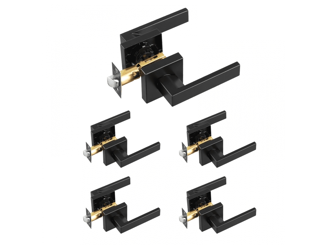 Juego de 5 manijas de puerta negras mate con palanca de 45° Tekmaquinas