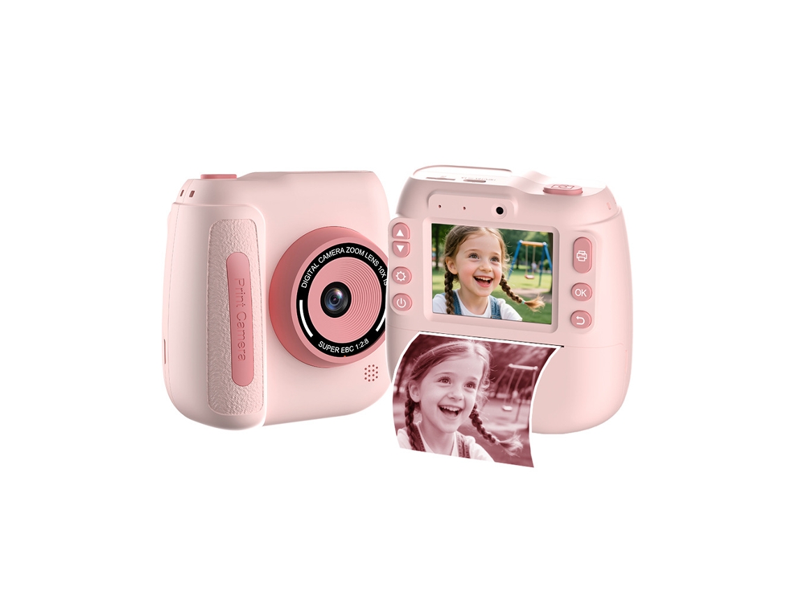 Cámara instantánea mini HD 1080p de 2,4 pulgadas para niños con estampado de cuich rosa