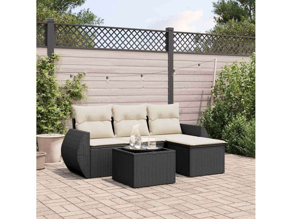 Conjunto de sofá de jardín de 5 piezas con cojines de mimbre sintético negro, Dkd Home Decor