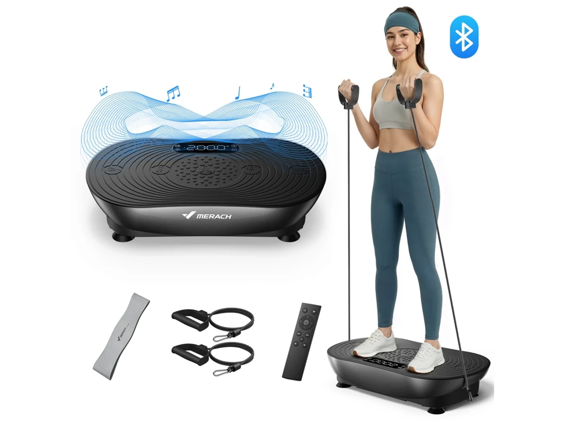 Plataforma vibratoria MERACH, 99 niveles, Bluetooth, control remoto, LED con pantalla táctil, altavoz integrado, modo dual, Baixo Ruído, Máx 158kg