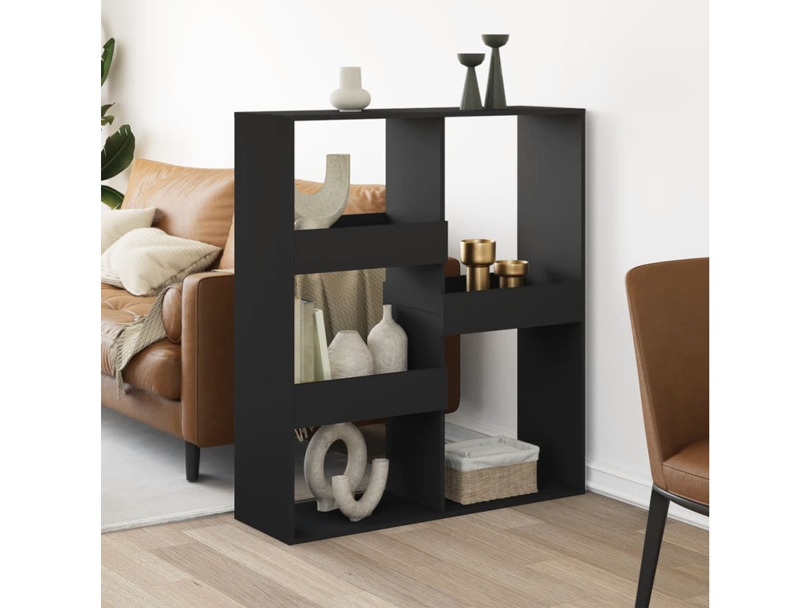 Biombo Divisor | Biombo Separador | Separador De Ambientes Madera Ingeniería Negro 100x33x115 Cm