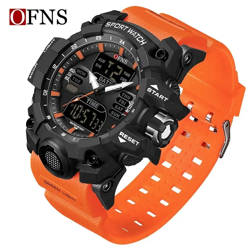 Reloj De Pulsera De Alta Gama Para Hombre Con Doble Pantalla, Resistente Al Agua, Alarma Y Cronómetro (naranja).