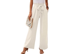 2026-pantalones De Descanso De Pierna Ancha Para Mujer Con Bolsillos Ligeros De Cintura Alta Ajustable Lazada L Blanco