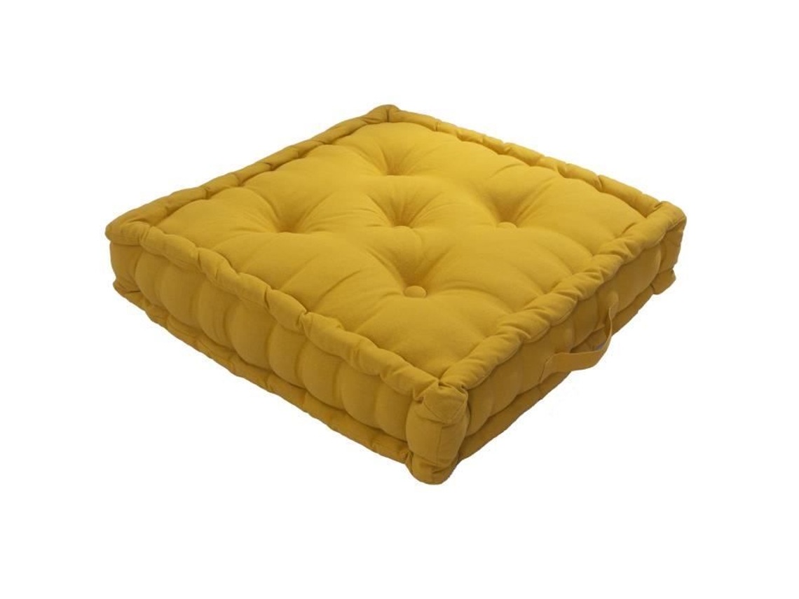 Cojín de suelo liso en puro algodón mostaza 50 x 50 x 10 cm DISFRUTA DE CASA