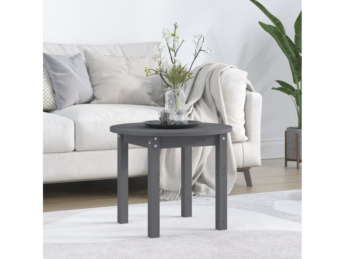 Mesa de Centro de Apoyo Ø 55X45 cm Madera de Pino Macizo Gris