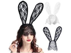 2 Tiaras De Orejas De Conejo Con Palillos De Dientes En Blanco Y Negro Con Velo Para Cosplay De Halloween.