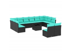 Conjunto de sofá de jardín de 13 piezas con cojines, ratán negro. Exclusivo de MAISON.