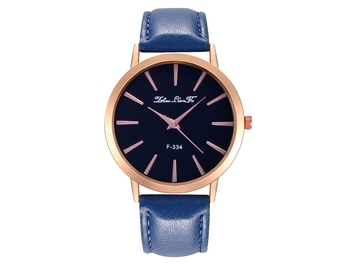 Reloj De Pulsera Unisex De Cuero Pu Moda Quartz Hombre Mujer Azul