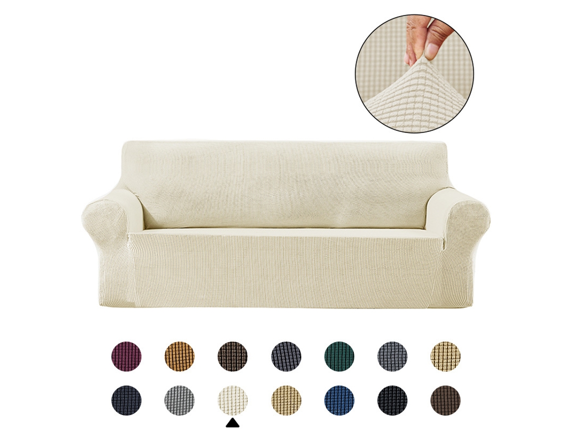 Funda De Sofá Elástica De Jacquard (apta Para Largo De 180-240 Cm) Blanca Siurn