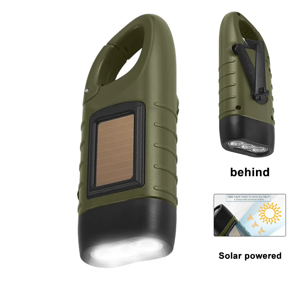Linterna LED con dinamo, recargable por energía solar y manivela, equipo de supervivencia para pesca Aeuzwr