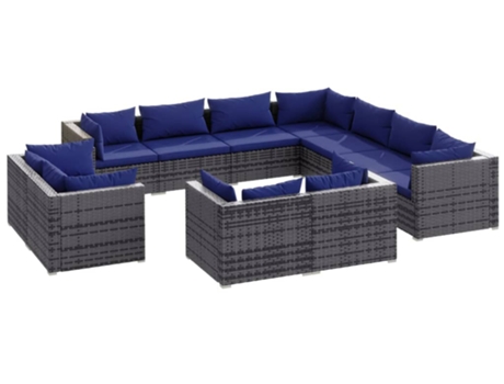 Conjunto 11 de muebles de jardín VIDAXL y cojines ratán sintético gris