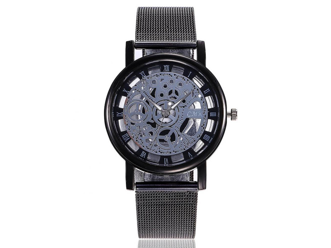 Reloj De Pulsera De Aleación Con Correa De Malla Dial Redondo Números Romanos Negro