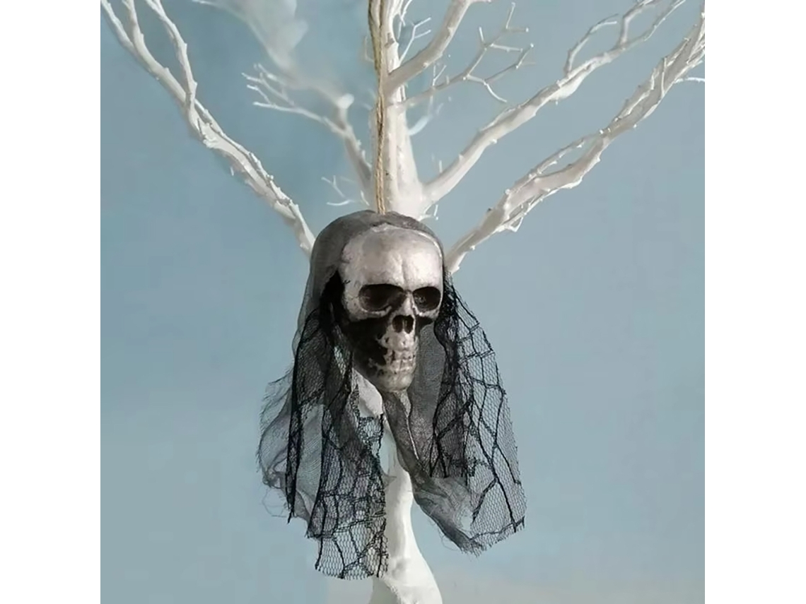Decoración de calavera de Halloween, adorno colgante de espuma con cabeza de hueso y atuendo de novia, accesorio espeluznante negro Viewleaf
