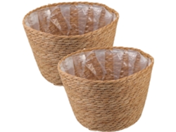 Juego De 2 Cestas De Flores De Paja Tejida