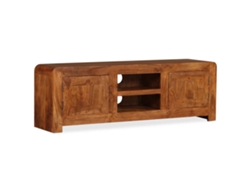 Soporte móvil para TV en madera maciza con acabado de miel 120x30x40 cm
