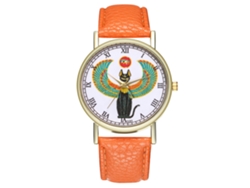 Reloj Analógico De Cuarzo Unisex Con Elegante Correa Clásica De Pu Naranja.