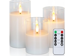 Velas LED sin llama con control remoto, juego de 3, a pilas, ideales para bodas y decoración navideña (blancas)