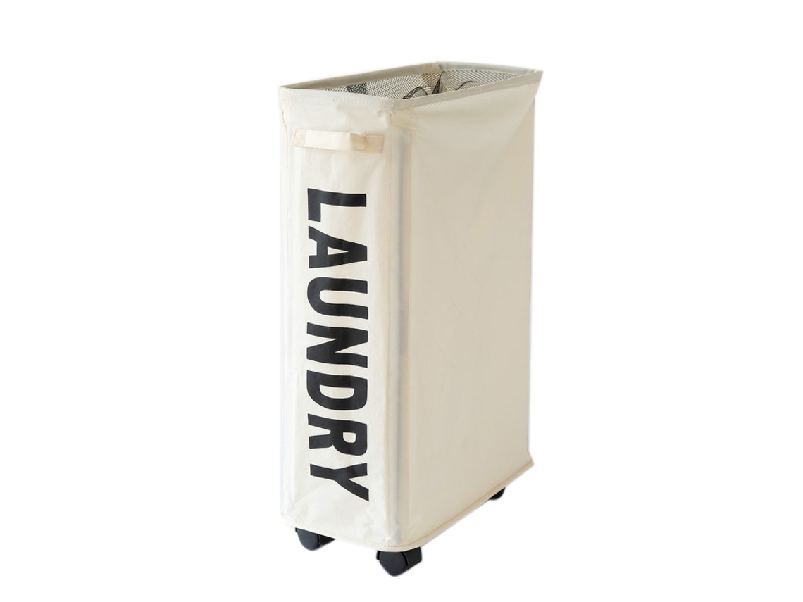 Cesta de ropa plegable de tela Oxford blanca con poleas