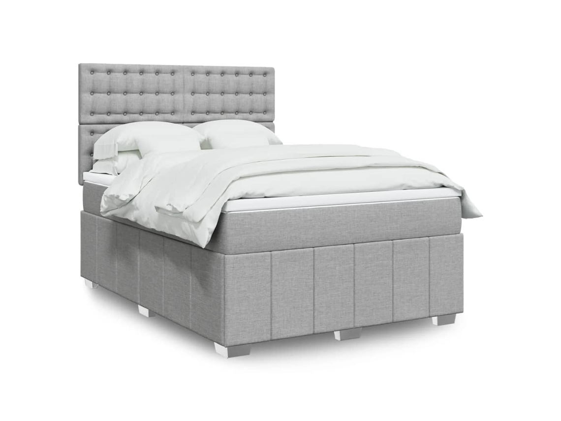 Cama Box Spring Con Colchón Tela Gris Claro 160x200 Cm