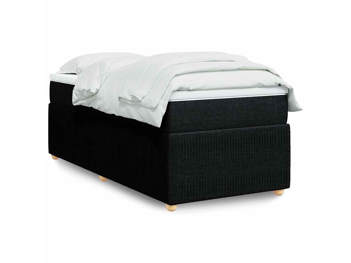 Cama Box Spring Con Colchón Tela Negro 90x190 Cm