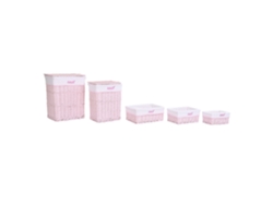 Set 5 Cesta Ropa Mimbre Poliester Rosa 44x34x56cm