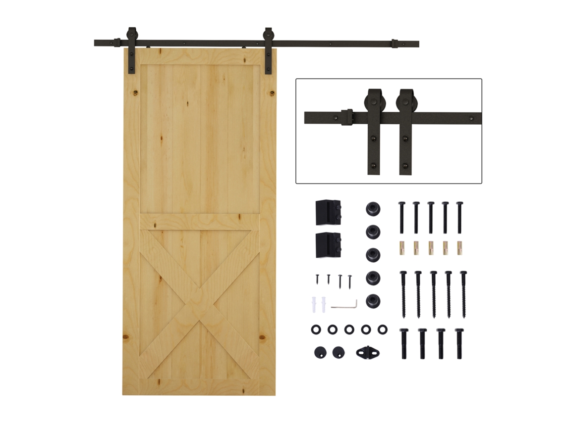 Kit de riel para puerta corredera de 2 m, metálico, capacidad de 100 kg, color negro.