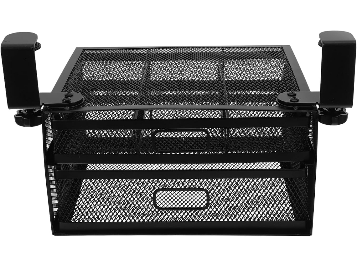 Organizador De Hierro Negro De 2 Niveles Para Debajo De La Mesa, Cesta De Almacenamiento Discreta Y Resistente.