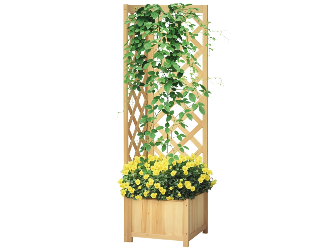 Macetero esquinero de madera con enrejado para plantas trepadoras 40x40x145 Natural