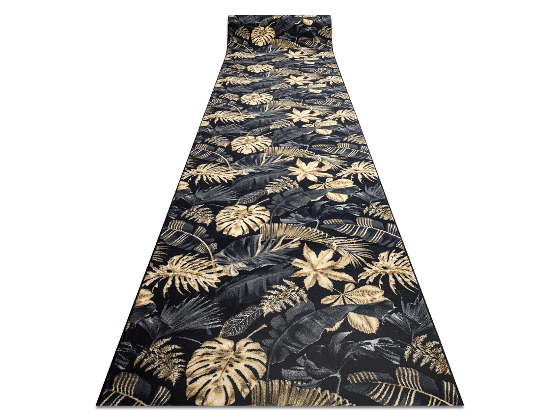 Alfombra de Pasillo con Refuerzo de Goma Monstera Hojas, Oro 80 cm