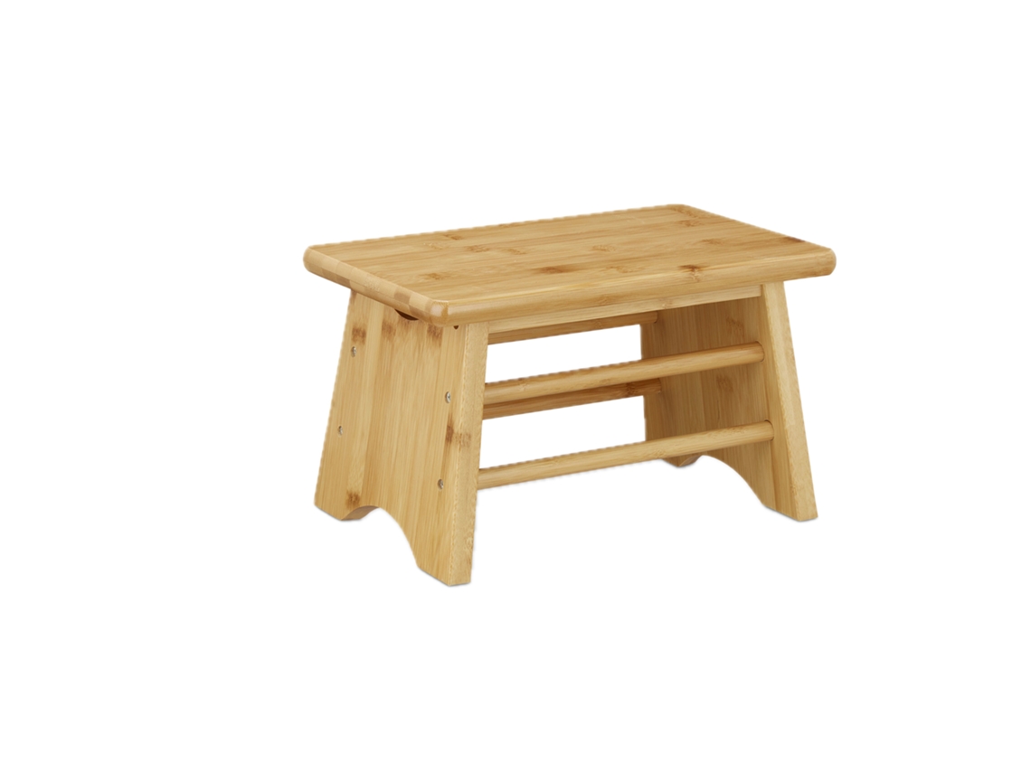 Relaxdays Taburete De Bambú, Carga Hasta 100 Kg, Banqueta Robusta, Infantil, Para Baño, Puf, 20 X 33 X 21,5 Cm, Natural