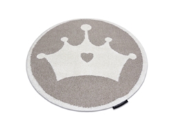 Alfombra Infantil Moderna Joy Circulo Crown, Corona Para Niños - Estructura Dos Niveles de Vellón Beige / Crema (circulo 160 cm)