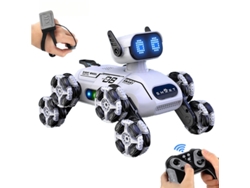 Perro robot inteligente de ocho ruedas con control remoto y gestos, luces LED, modo de pulverización, múltiples direcciones, blanco, Uuzeit Shop