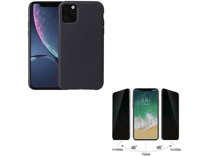 Kit Funda y Protector de Cristal iPhone 11 Pro Max Silicona Negro