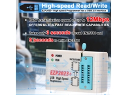 Programador Ezp2023+ de alta velocidad (modelo 2026as) con interfaz USB 2.0 para reparación de electrodomésticos, programación de chips y pruebas.