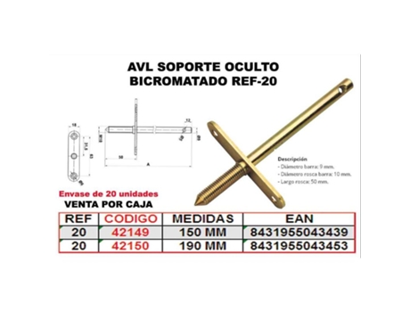 Avl soporte oculto bicromatado 150 mm ref-20 (caja 20 unidades)