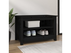 Banco Zapatero Organizador en Pino Macizo Negro 70X38X45,5 Cm