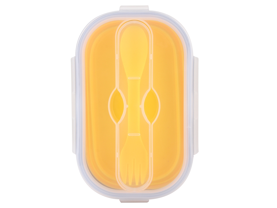 Caja De Almuerzo Plegable De Silicona Portátil 800ml Para Viaje Picnic Bento Contenedor De Alimentos Amarillo